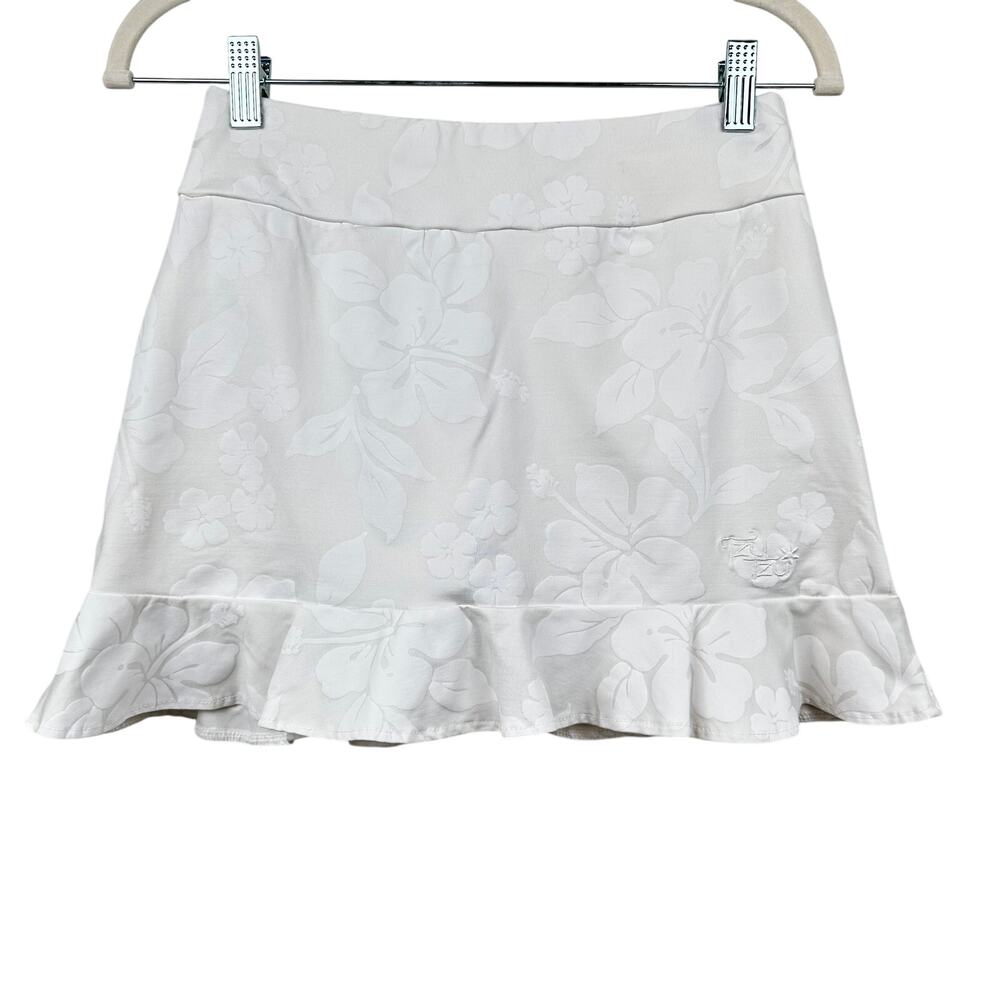 Tzu Tzu Golf Skort Ruffle Hem Floral White XS Tennis Pickleball Resort Active